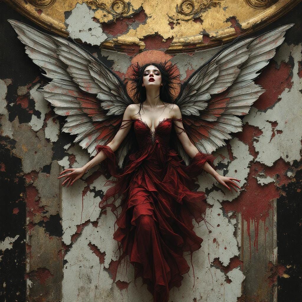Fairy Emerging From Baroque Mural with Marble Wings