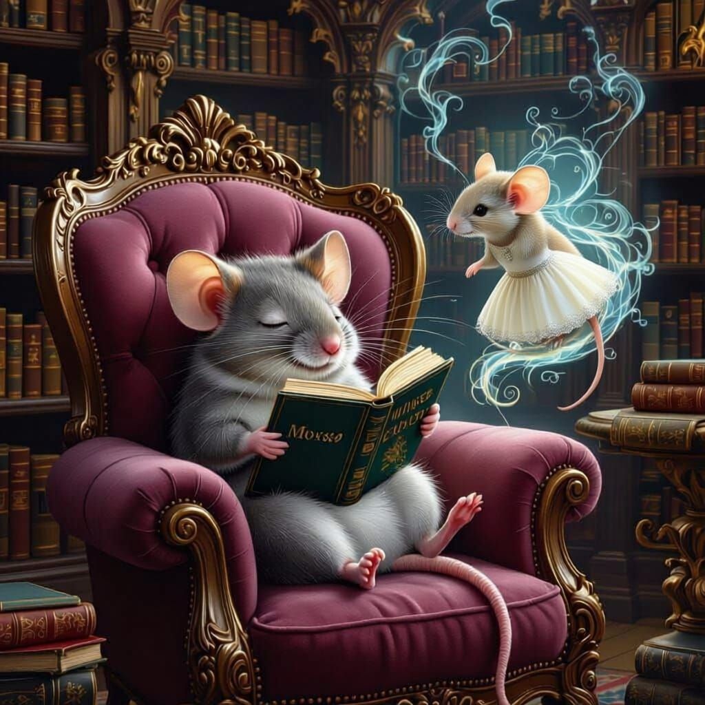 Steampunk Mouse Dreams in Victorian Library
