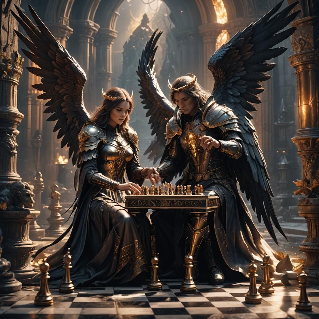 Angels Playing Chess: Detailed Matte Painting
