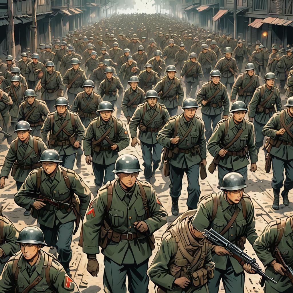 WWII Soldiers Marching in Anime Style