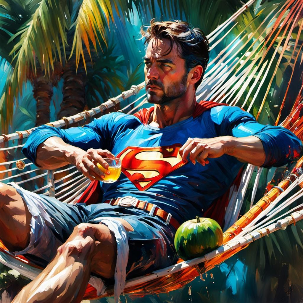 Superman Relaxing: A Detailed Watercolour Painting