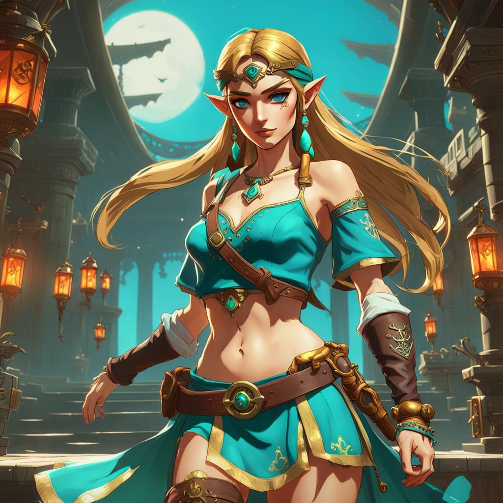 Pirate Princess Concept Art in Orange and Teal