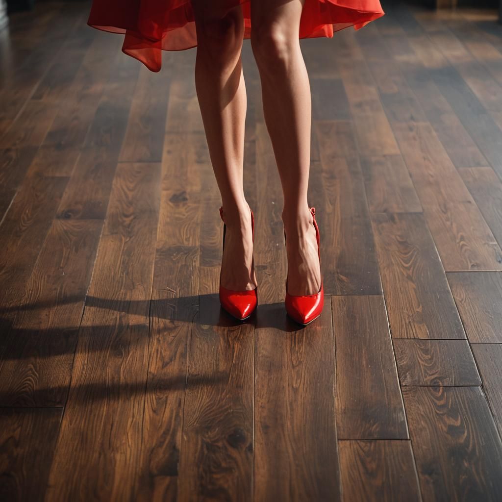 Red High Heels on Hardwood: Fashion Photography