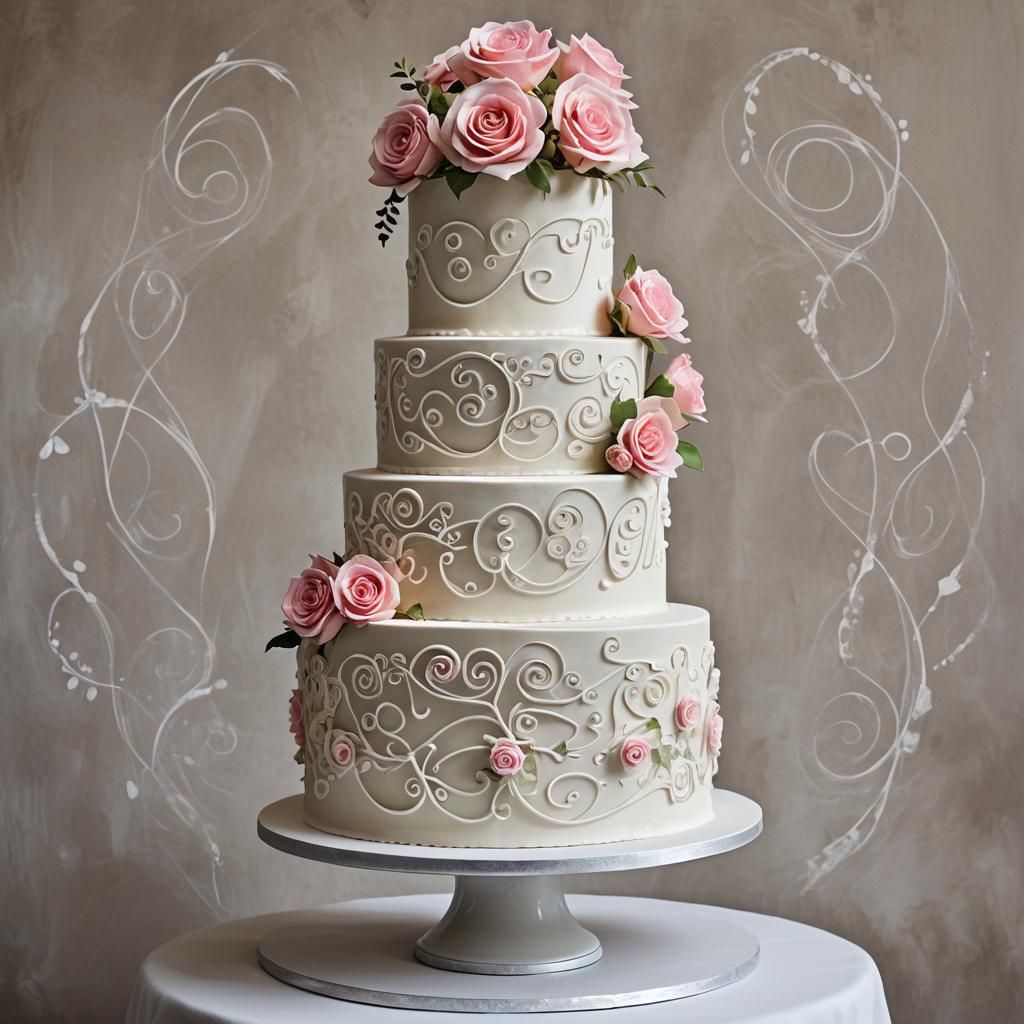 Elegant Chalk Wedding Cake with Roses
