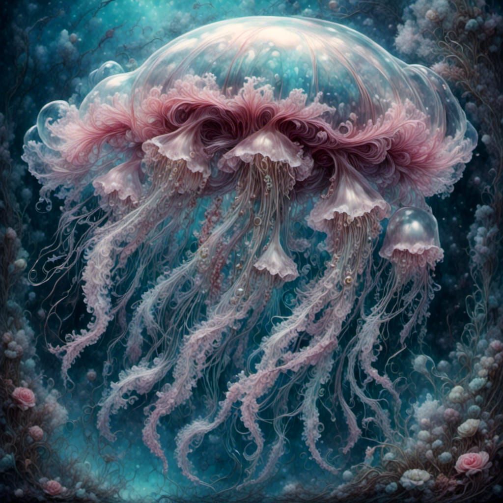 Crystal Jellyfish in Dreamy Seaweed Garden