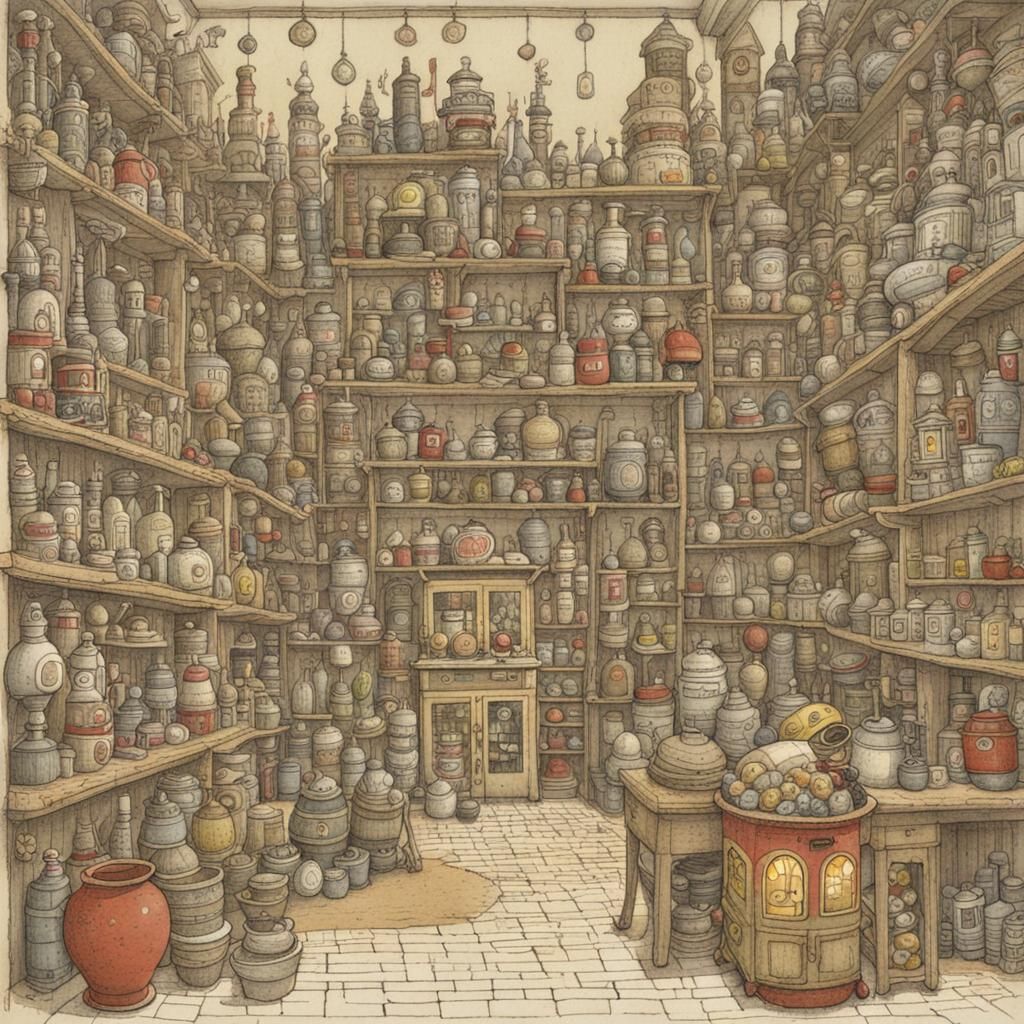 Whimsical Abstract Composition in Pen and Ink Style