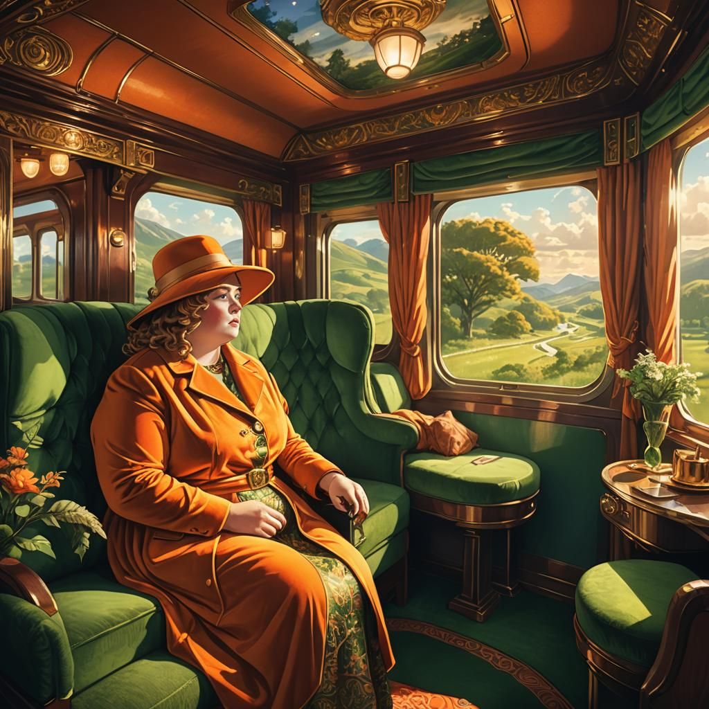 Woman on Train in Whimsical Fantasy Style