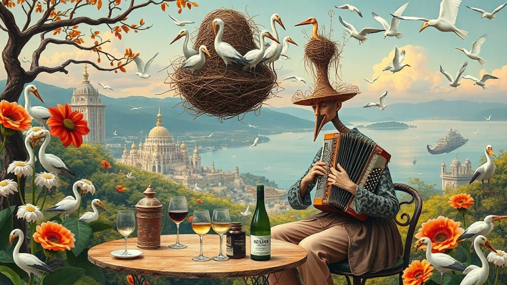 Surreal Accordionist in Galactic Cafe, Psychedelic Art