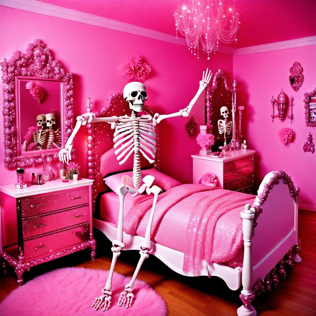 Pink Glitter Skeleton with Diamond Spinal Cord