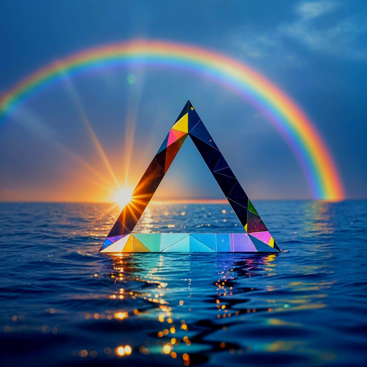 Light Through a Prism with Rainbow