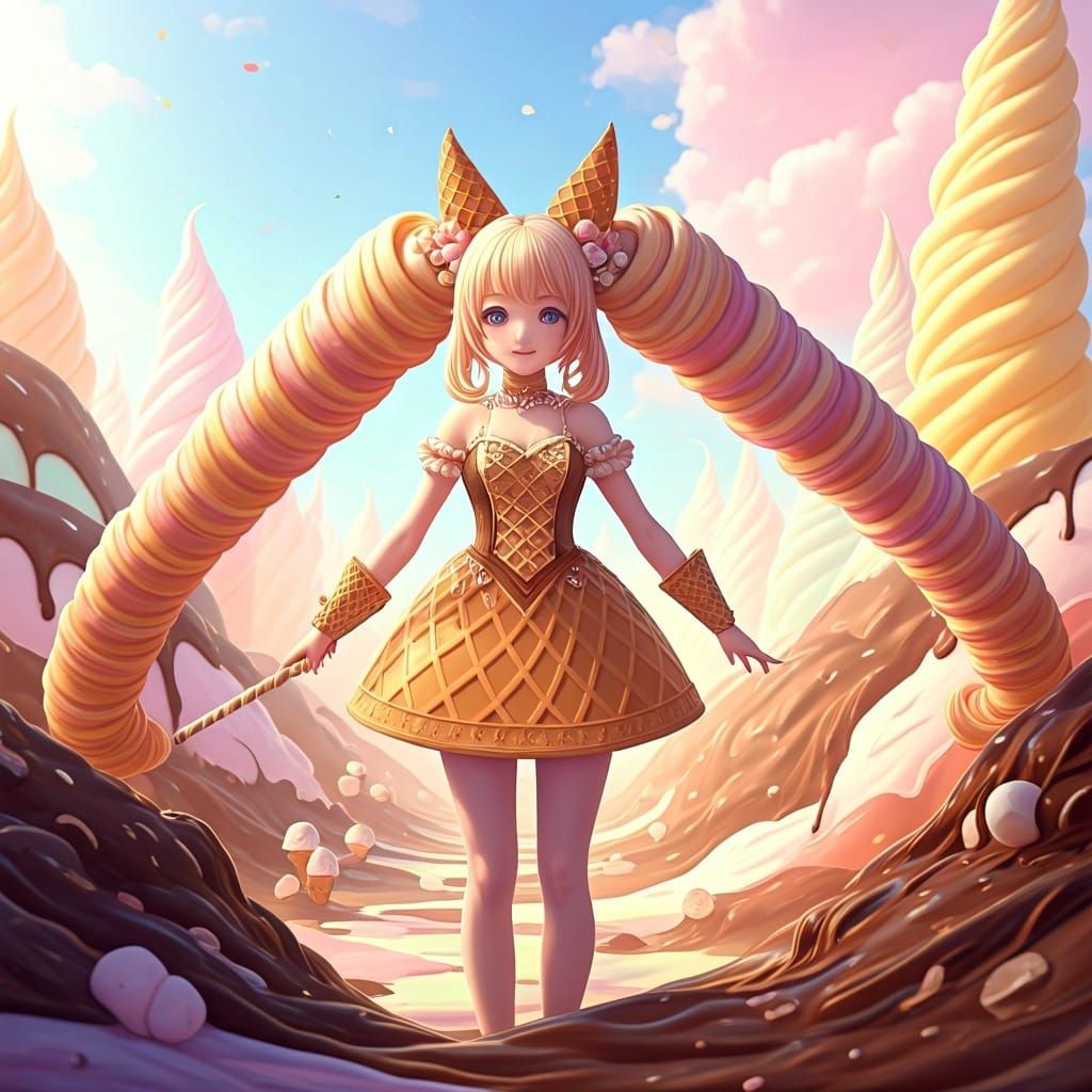 Ice Cream Anime Girl in Whimsical Wonderland