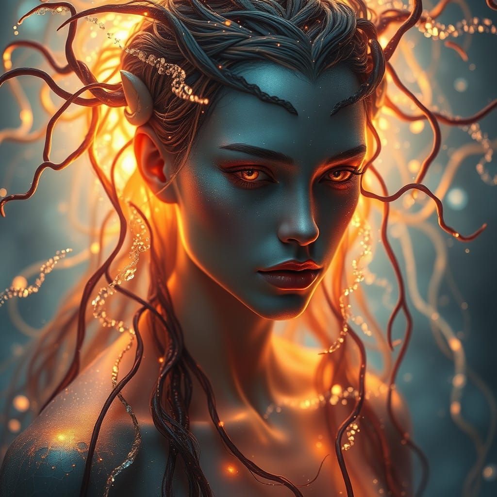 Mystical Being Enveloped in Ethereal Seaweed Halo