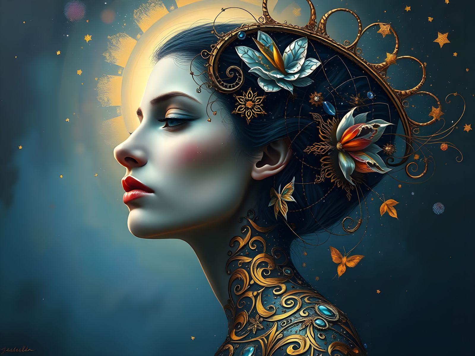 Surrealist Oil Painting of a Broken Woman