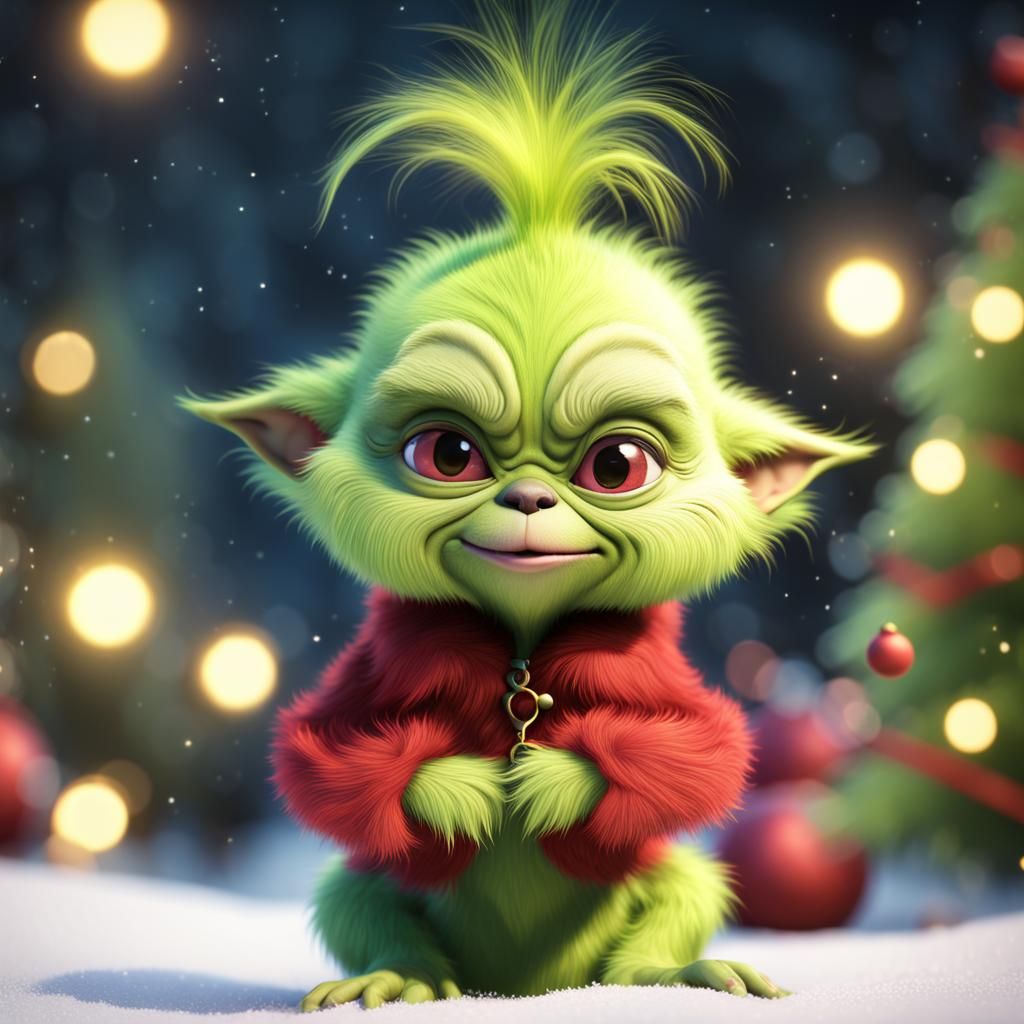 Adorable Baby Grinch in Dreamy Christmas Scene