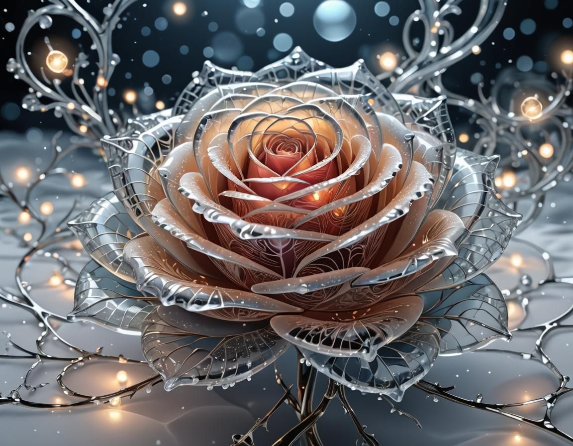 Icy Glass Rose in Abstract Fractal Design