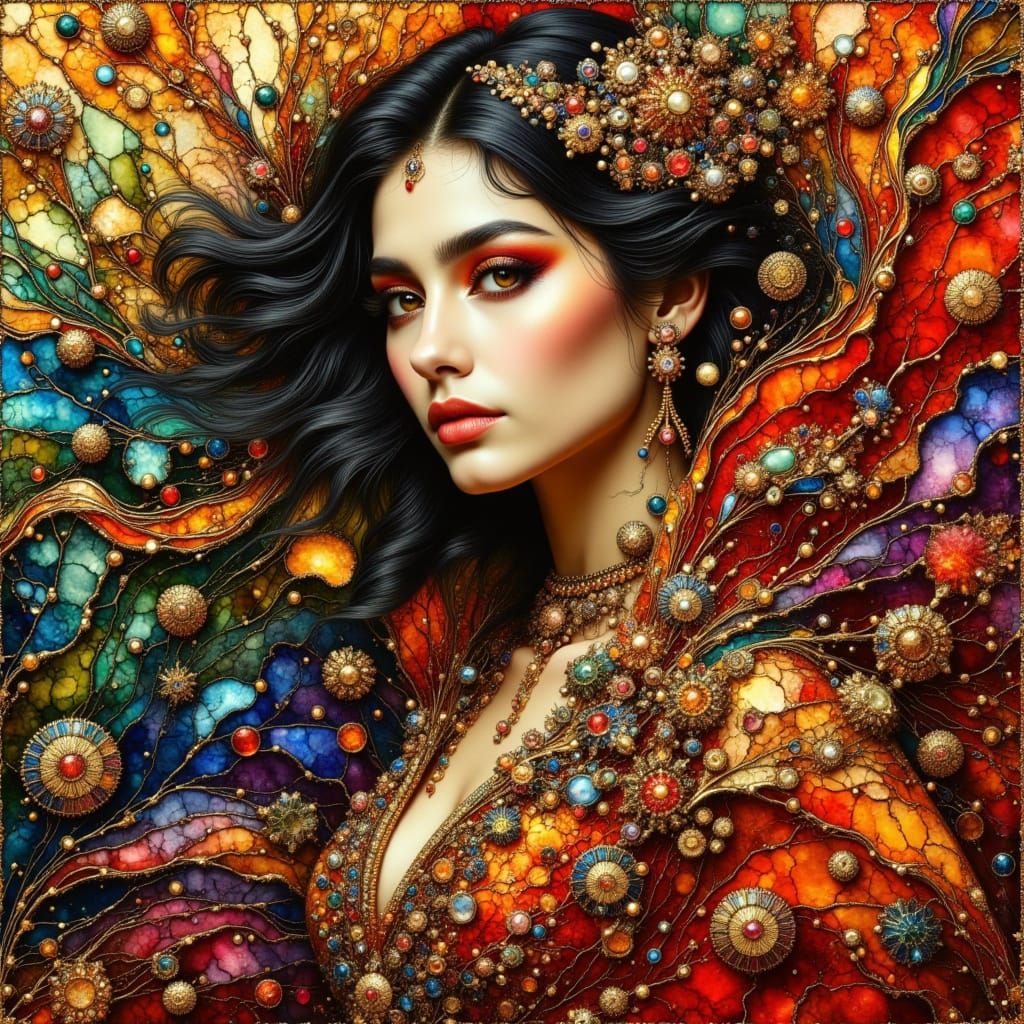 Ethereal Noblewoman in Opulent Art Nouveau