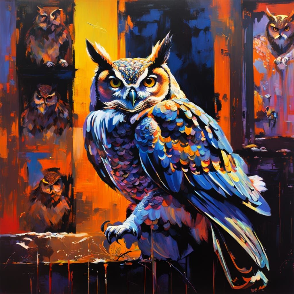 Viking Owl Museum Scene in Neon Blacklight