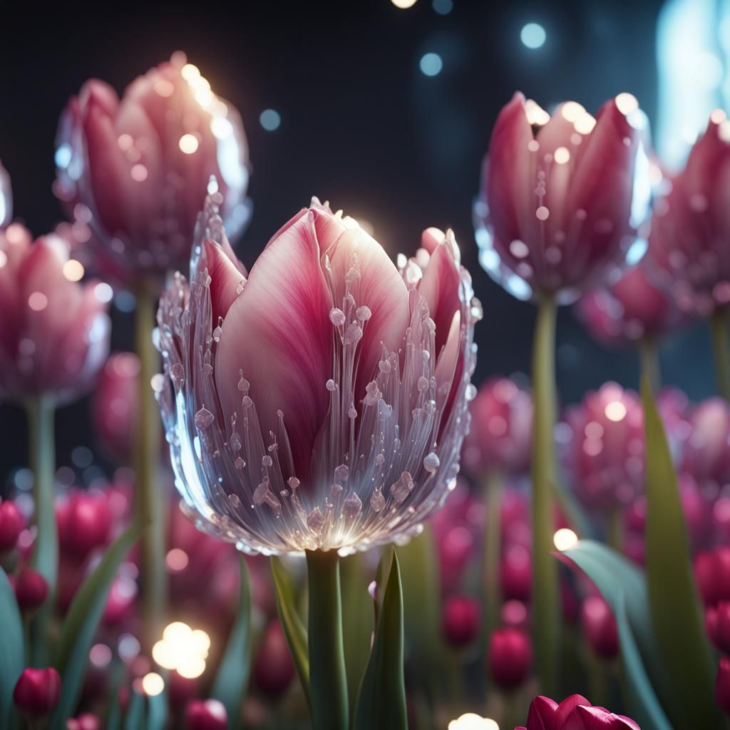 Crystallized Tulip in 3D Game Cinematic Style