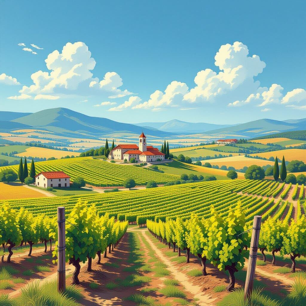 Vintage Style Painting of Metohija, Serbia Landscape