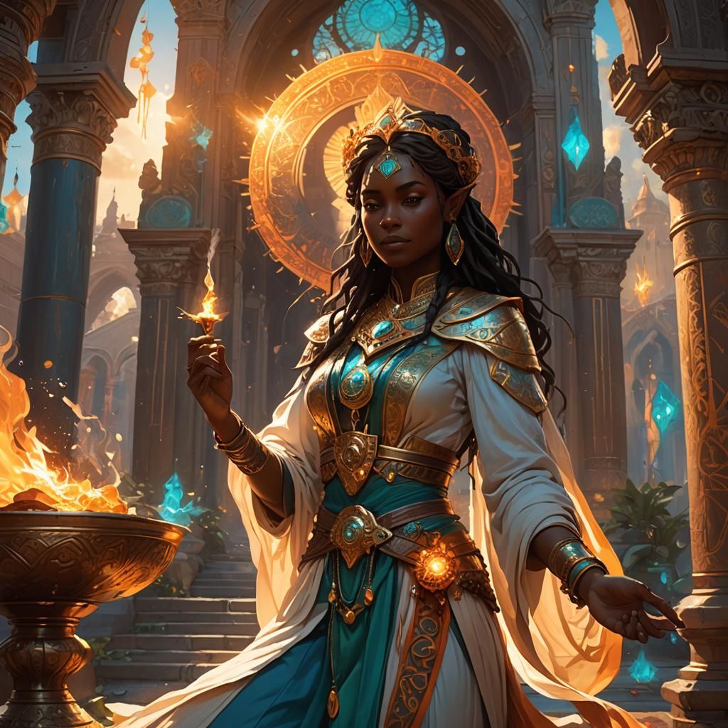 Sun Priestess at Sunset: Art Nouveau Digital Art