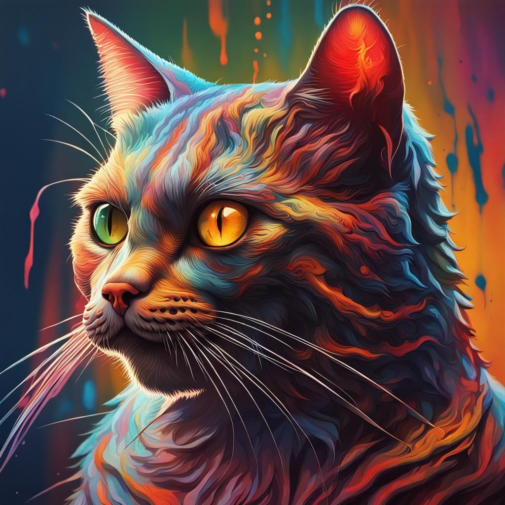Hyperrealistic Cat Portrait with Splash Art Background