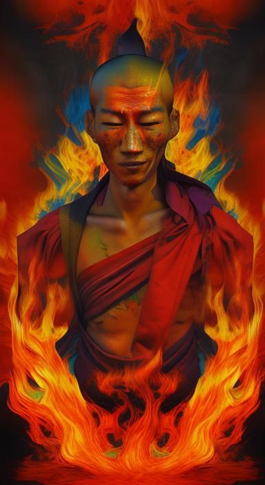 Burning Monk Protest: Abstract Art in Complementary Colors