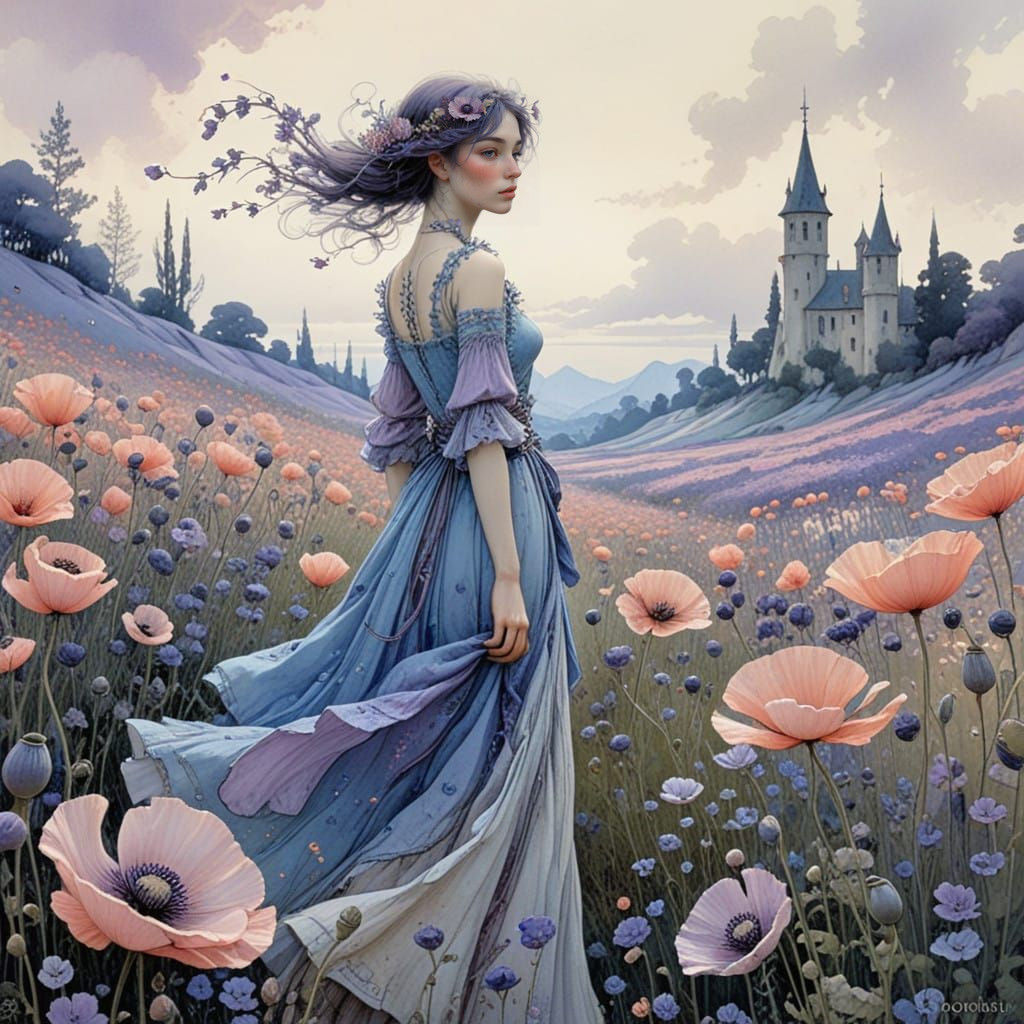 Whispering Pastel Poppy Blossom in Elegant Watercolor Style