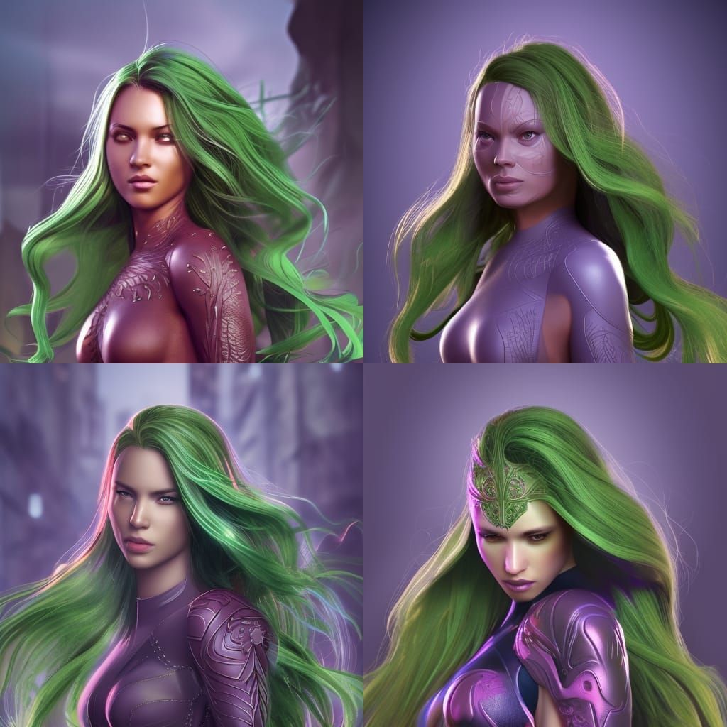 Green-Skinned Superhero with Plant Powers in 3D