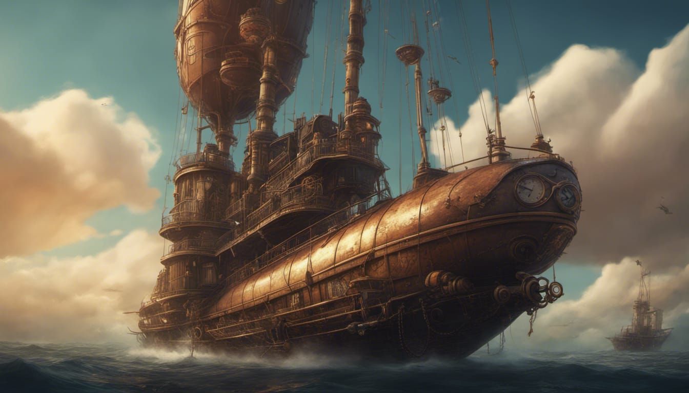 Steampunk Flying Boat Concept Art in 8K