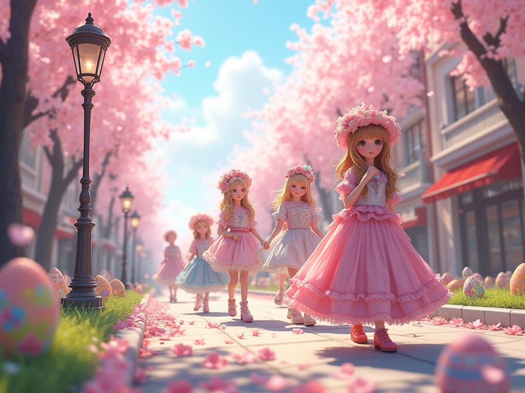 Whimsical Easter Parade in Japanese Anime Style