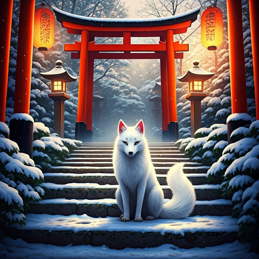 Kitsune in Japanese Garden, Dreamy Ethereal Style