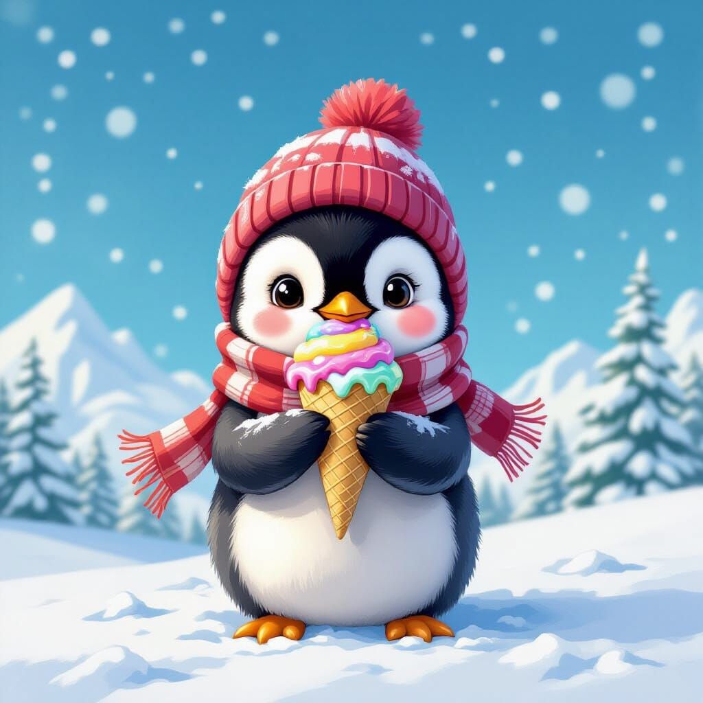 Penguin Eating Ice Cream on the North Pole