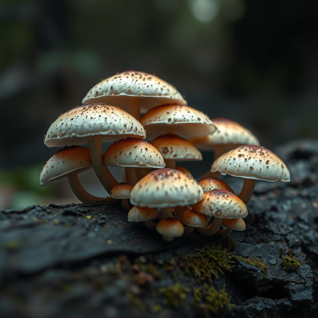 Mushrooms in Hyperrealistic Wilderness Scene