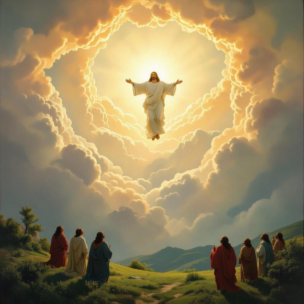 Jesus Ascends to Heaven in Renaissance Fresco Style