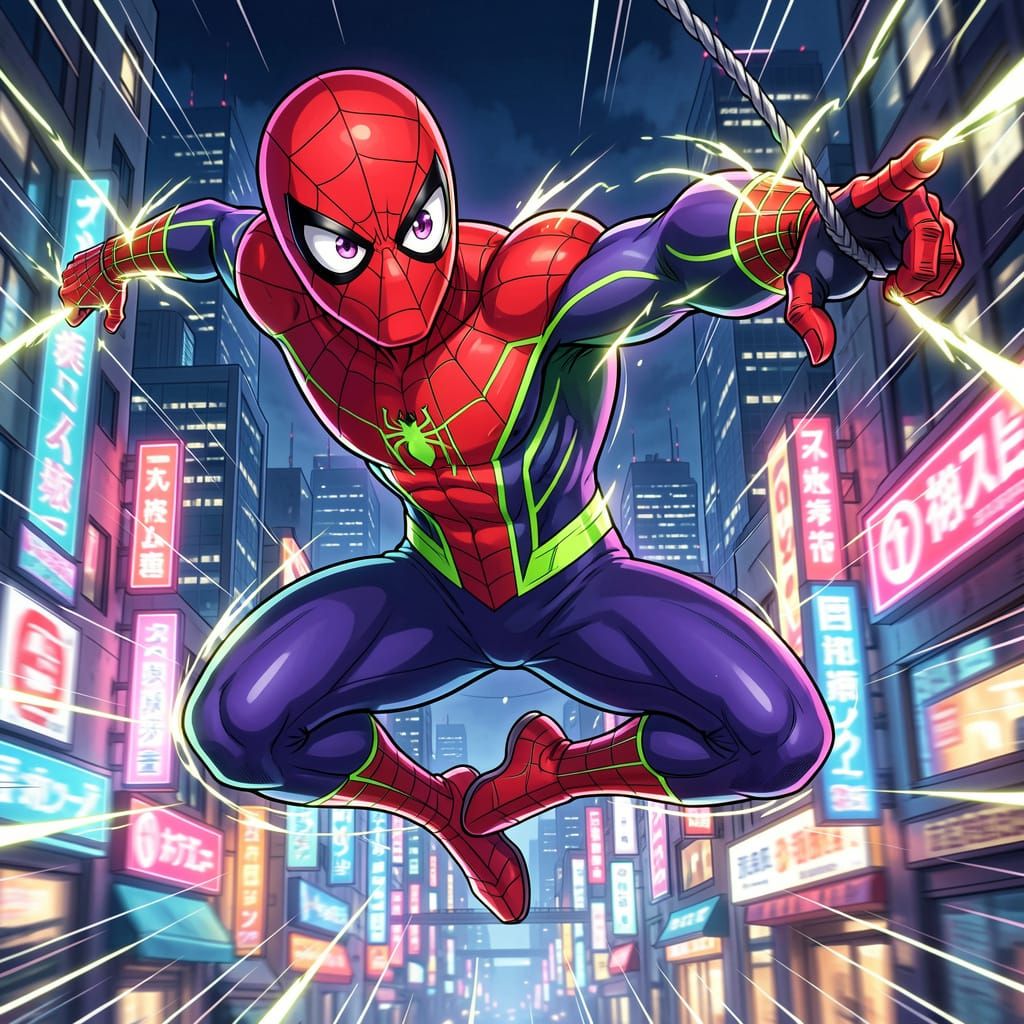 Anime Spider-Man in Futuristic City Action