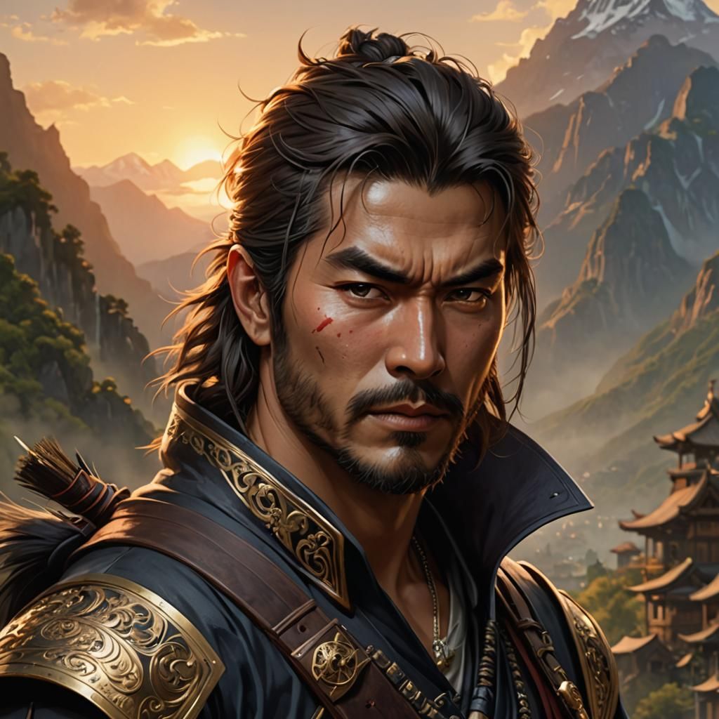 Epic Samurai Pirate in Mountainous Landscape