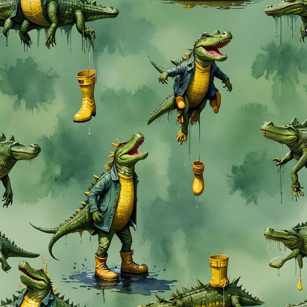 Watercolor Crocodile in Yellow Wellies