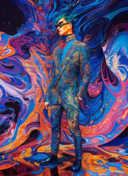 Cyberpunk Business Suit with Marbling and Oil Effects