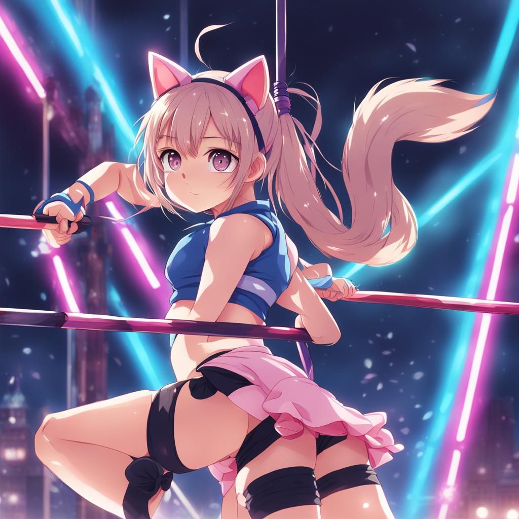 Anime Style Pole Dancer with Cat Ears