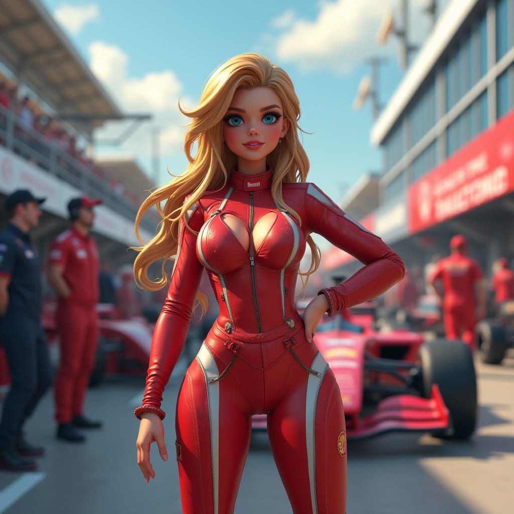Dynamic Pit Babe in Racing Scene: 3D Render