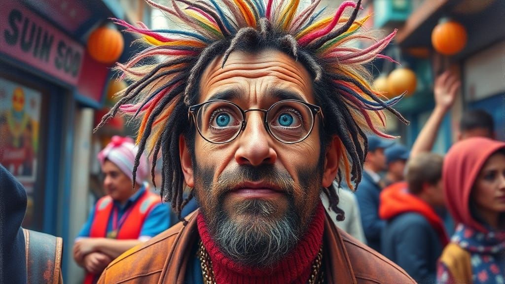 Vibrant Portrait with Colourful Background in Charcoal Style