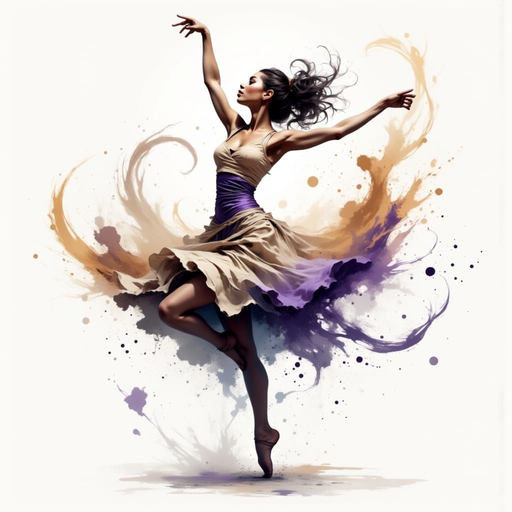 Ballerina in Flowing Dress Dancing on Pointe