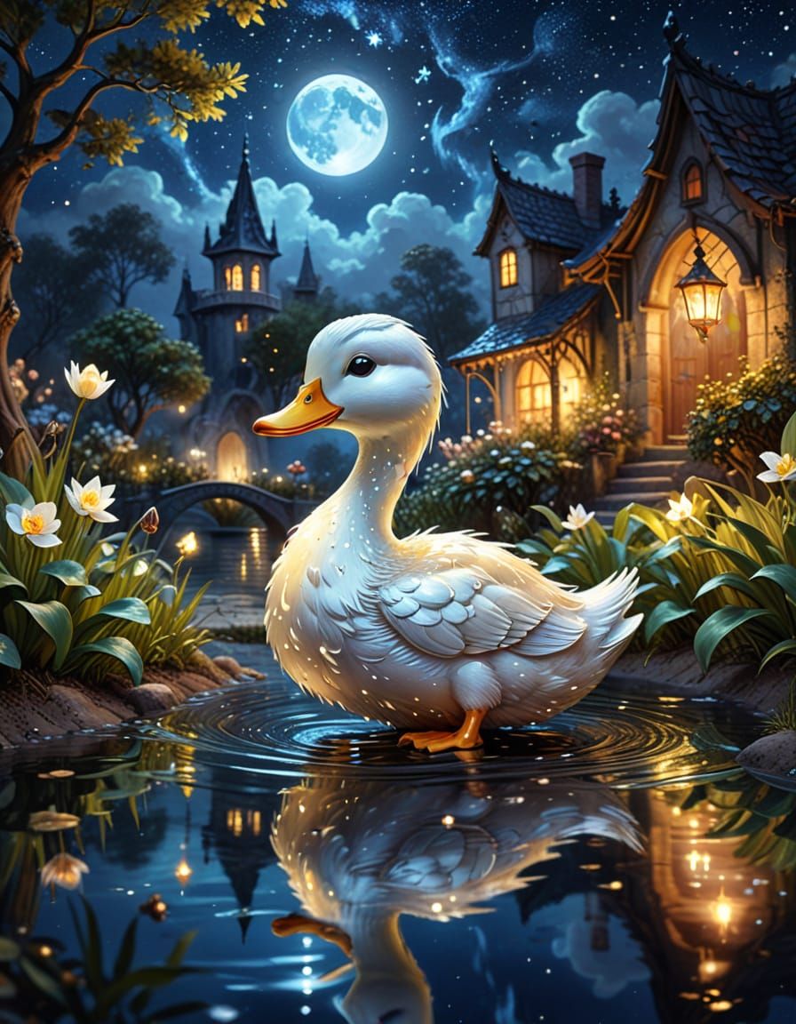 Glowing Fountains Reflect Starry Night, Digital Painting