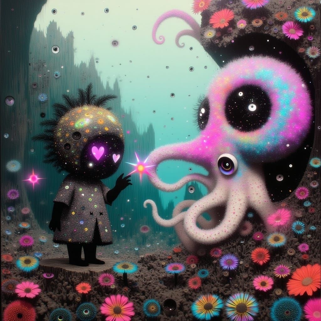 Vibrant Kawaii Octopus Twins in a Dreamlike Coral Reef