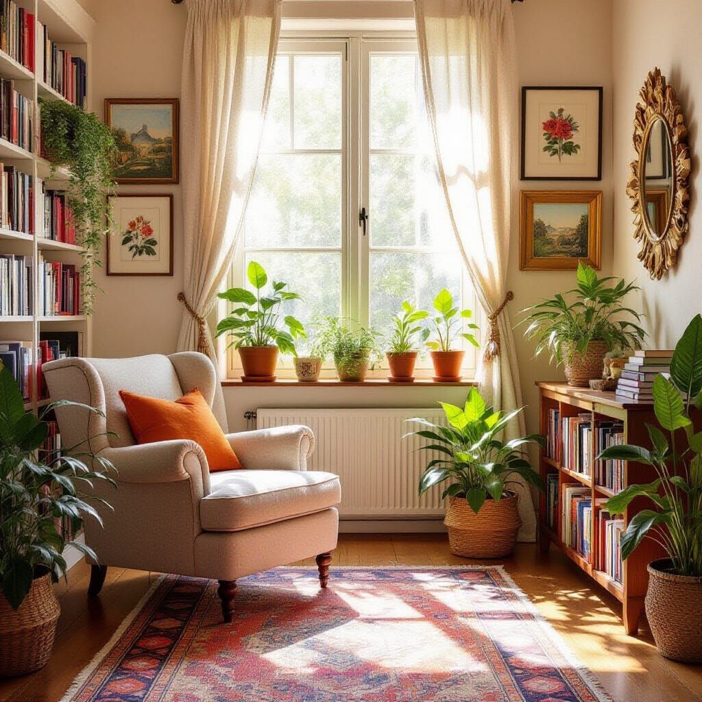 Cozy Living Room With Sunlight and Art