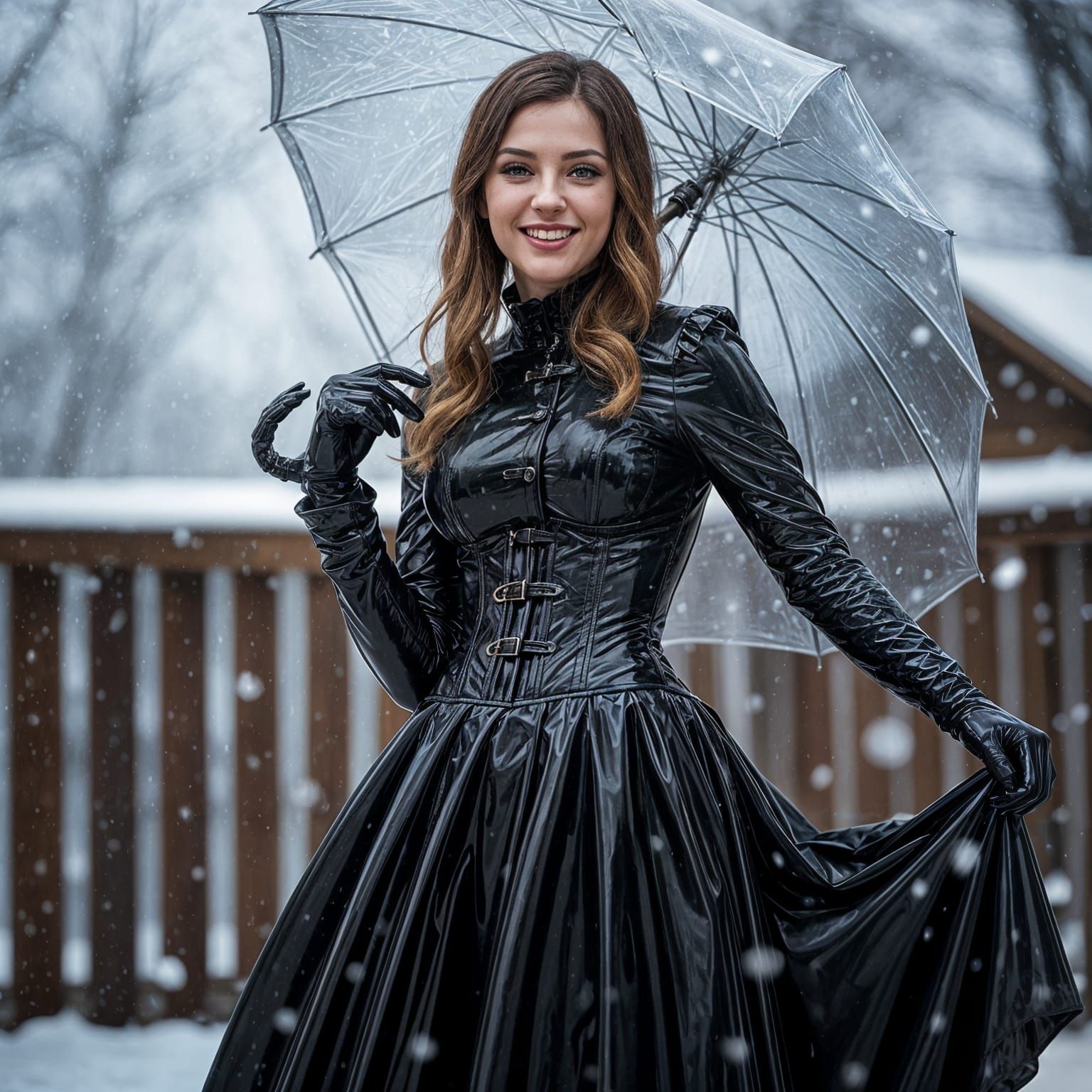 Victorian Latex Woman in Snowfall