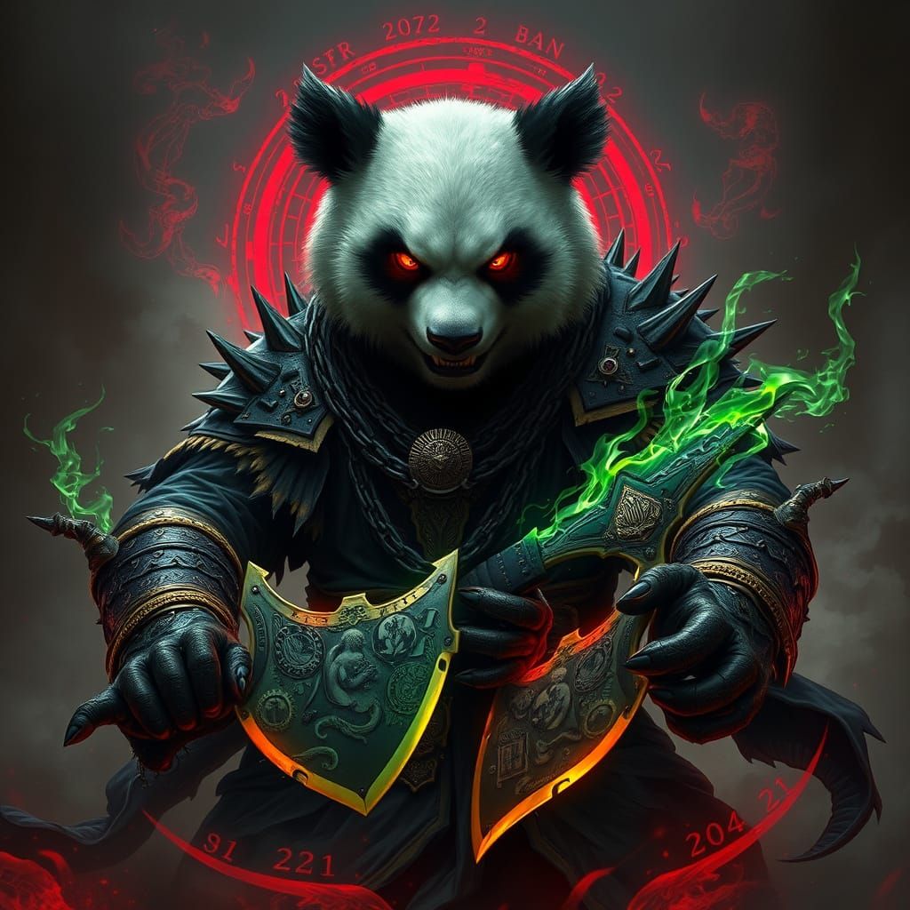 Mysterious Dark Panda Warrior in Ancient Armor