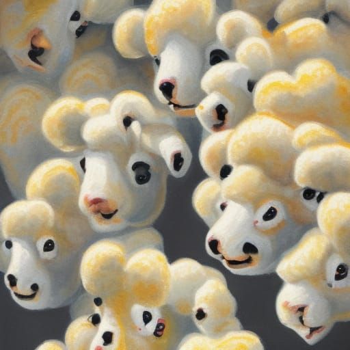 Popcorn Sheep in Gouache Style
