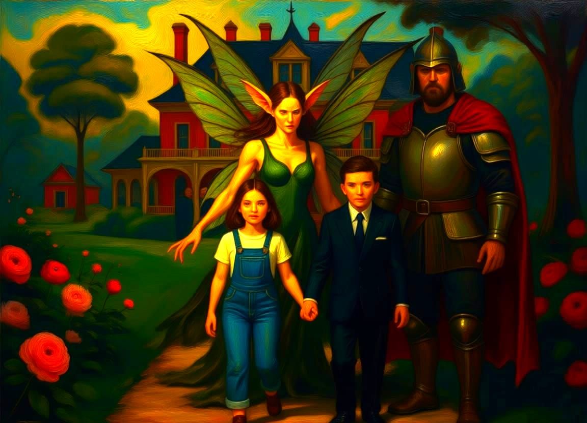 1800s American Summer Landscape with Pink Mansion