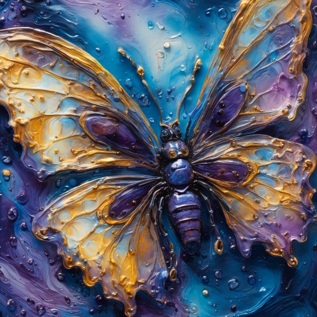 Xenomorph hybrid butterfly, iridescent, high detail, alcohol...